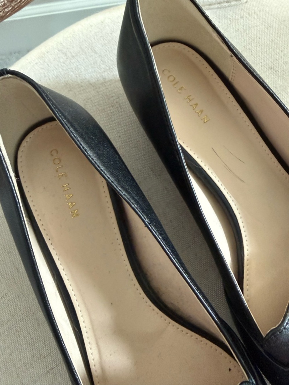 Cole Haan Black Leather Pointed-Toe Woven Flats - Picture 2 of 3